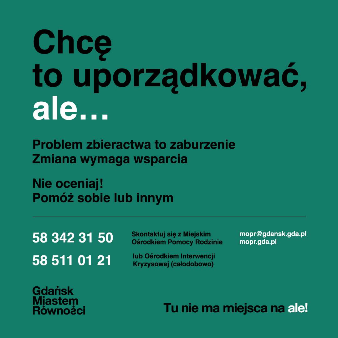 Plakat oferujący wsparcie dla osób zmagających się ze zbieractwem.