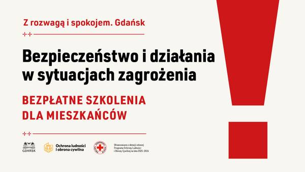 Plakat informujący o bezpłatnych szkoleniach z zakresu bezpieczeństwa.